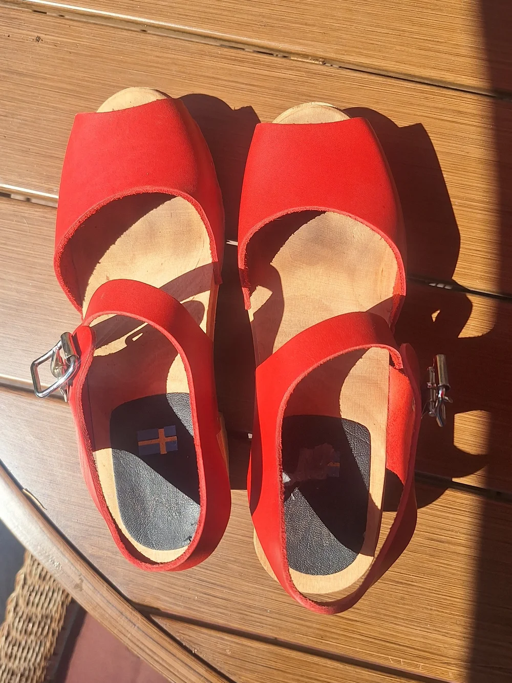 Women’s Red Suede Platform Clog Sandals with Buckle